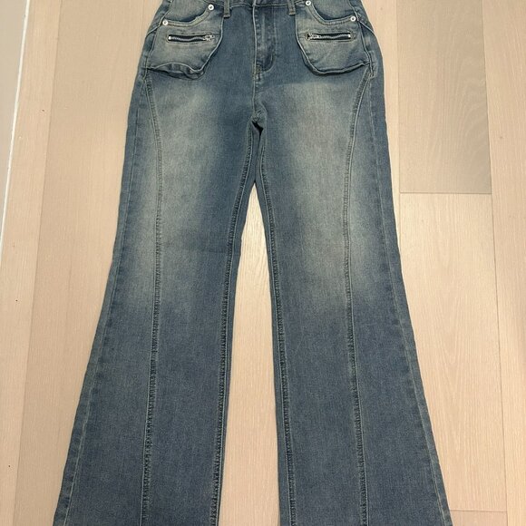 y2k Blue Gray Flare Jeans - Picture 1 of 5